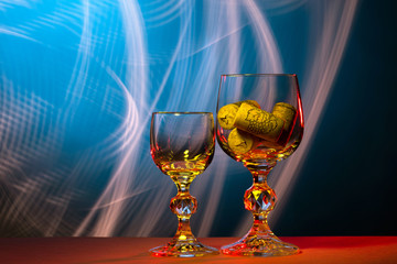 Wine glasses on a beautiful abstract background