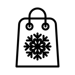 snowflake shopping bag Xmas editable outline icon.