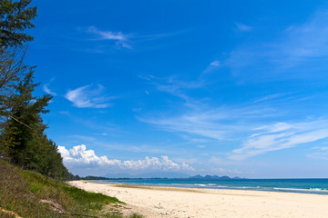 Beach Ban Krut Beach with pine and hot sunshine at  Prachuap Khirikhun Province, Thailand is famous for travel.