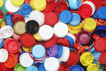 Plastic bottle caps collected for recycling