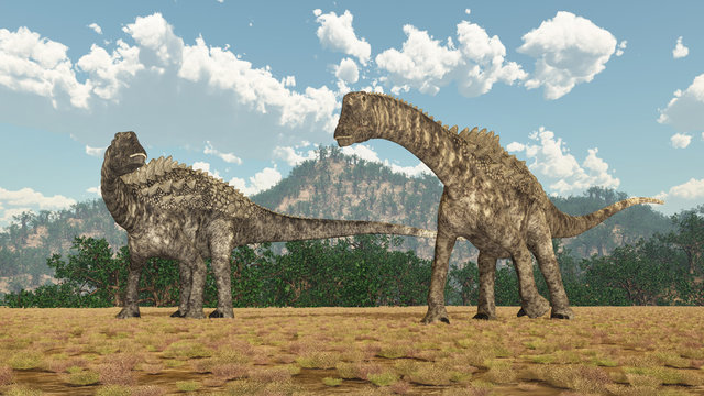 Dinosaurier Ampelosaurus in einer Landschaft