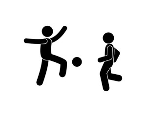 people play football, football players icon with a ball, stick figure pictogram human silhouette