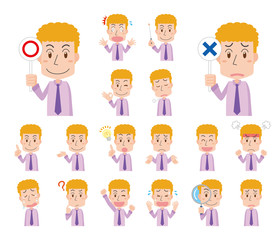 金髪　男性　会社員　ワイシャツ　スーツ　ポーズ　セット　主線なし