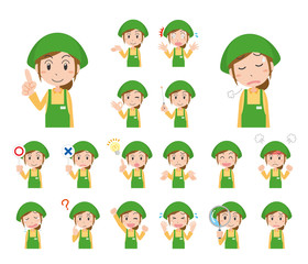 エプロン　会計　レジ　パート　女性　ポーズ　セット　主線なし