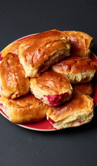 Buns with fruit. Homemade baking. Homemade Buns on plate