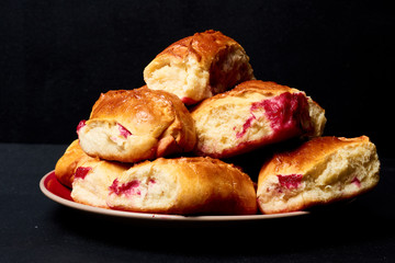 Buns with fruit. Homemade baking. Homemade Buns on plate