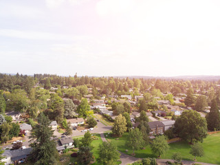 Photo of the suburb from a height, drone, landscape background