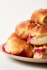 Buns with fruit. Homemade baking. Homemade Buns on plate