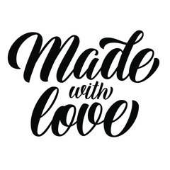 Made with love hand lettering, brush calligraphy isolated on white background. Handwritten type vector illustration.