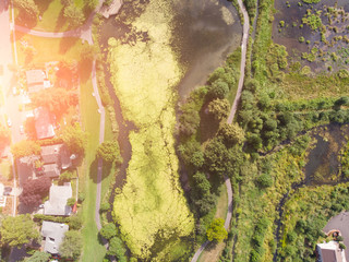 Photo of the suburb from a height, drone, landscape background