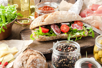 Homemade submarine sandwich. Close up