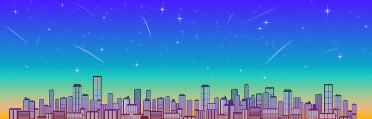 Naklejka premium 星降る夜の明るい色彩の都市景観