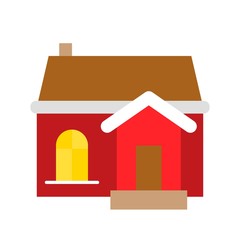 guest house exterior decoration Christmas flat design icon.