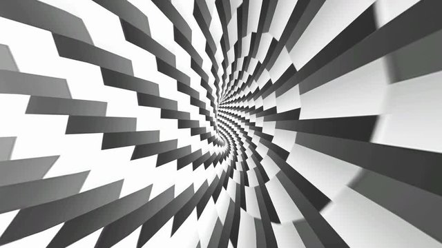 Background abstract black and white rectangle spiral graphic animation. 