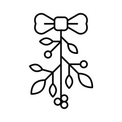 berry branch leaves ribbon bow decoration Christmas editable outline icon.