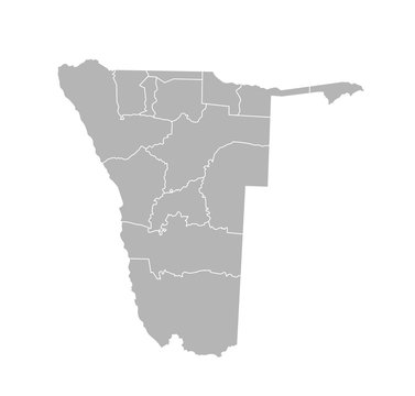 Vector isolated illustration of simplified administrative map of Namibia. Borders of the regions. Grey silhouettes. White outline