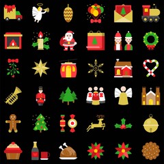 set of Christmas decoration  flat editable outline icon.