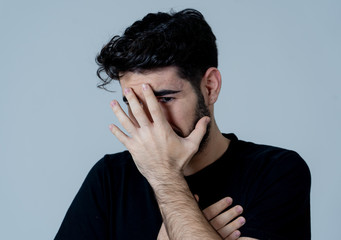 Fototapeta premium Human expressions and emotions, Fear. Young man looking scared and shocked