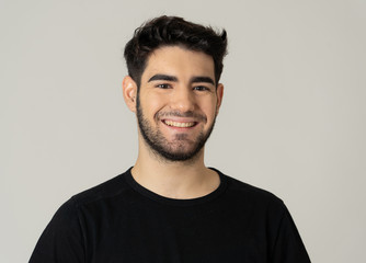 Human expressions and emotions. Joyful young attractive man smiling with happy face