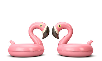 Summertime pink inflatable falmingo on a white background. 3D Render