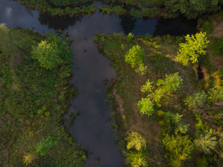Photo of the river and the landscape top view, texture for design
