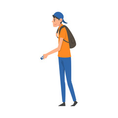 Teenager Boy Standing with Tickets at Airport Vector Illustration