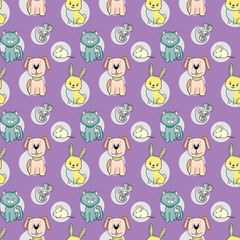 pattern of pets. cat dog homeleon mouse rabbit