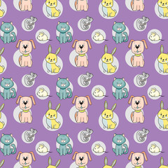 Obraz premium pattern of pets. cat dog homeleon mouse rabbit