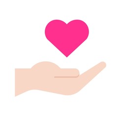 Hand holding heart vector, wedding related flat style icon