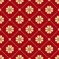 Flower geometric pattern. Seamless vector background. Red and gold ornament