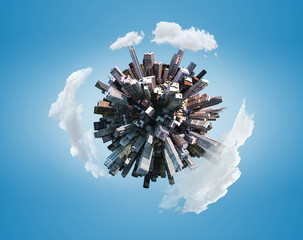 Miniature city planet on blue sky background © LAYHONG