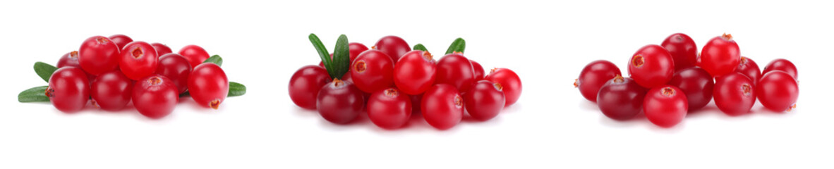Cranberry with leaves isolated on white. With clipping path. Full depth of field.