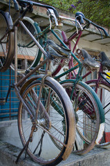 Close up of a mockup from an asian styled bicycle shop close up of the bikes in detail with contrasting colors