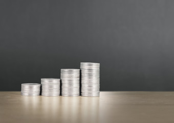 Coins stacked on each other in different positions