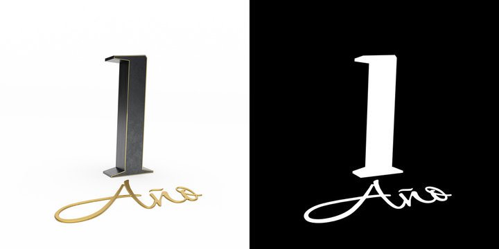 Inscription in Spanish. Golden number 1 year