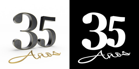 Inscription in Spanish. Golden number 35 years