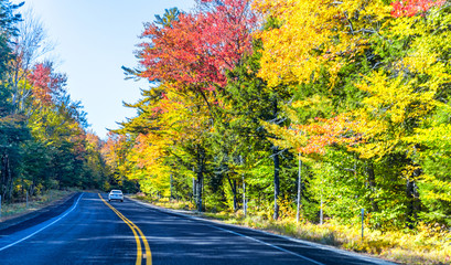 Fototapeta premium New England Road in Foliage Season, North East United States in October