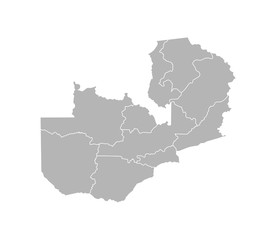 Vector isolated illustration of simplified administrative map of Zambia. Borders of the provinces (regions). Grey silhouettes. White outline