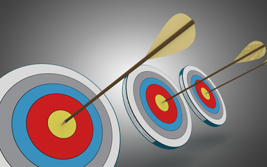 arrow hittings center of target. 3d illustration