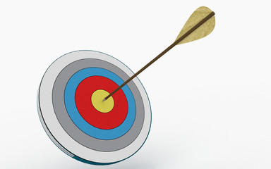 arrow hittings center of target. 3d illustration