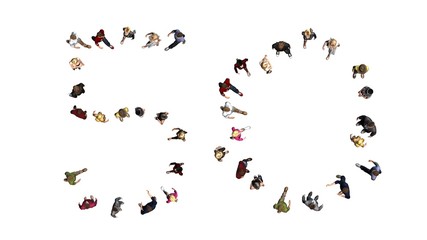 people - arranged in number 50 - top view without shadow - isolated on white background