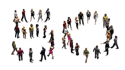 people - arranged in number 50 - without shadow - isolated on white background