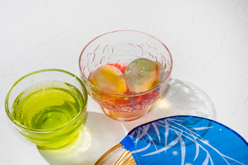 夏のゼリー　Japanese style jelly with goldfish design