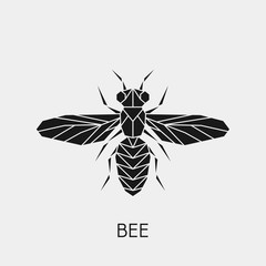 Geometric bee. Polygonal animal. Black silhouette. Vector illustration.	