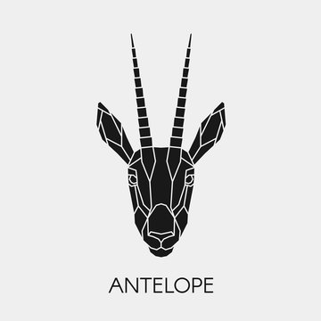 Geometric head antelope. Polygonal animal. Black silhouette. Vector illustration. © Marinika