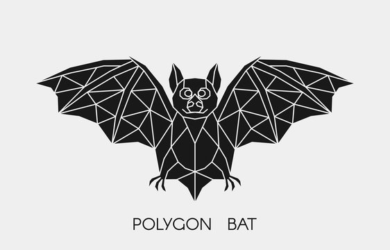 Geometric bat. Polygonal animal. Black silhouette. Vector illustration.	