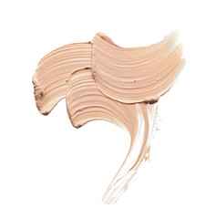 Gently beige strokes and texture of face highlighter or acrylic paint isolated on white background