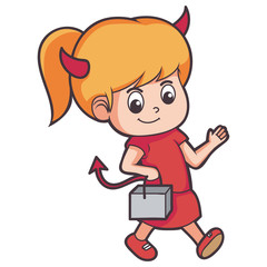 cartoon kids wear costumes evil on halloween day