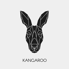Geometric head kangaroo. Polygonal animal. Black silhouette. Vector illustration.	