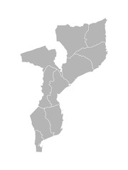 Vector isolated illustration of simplified administrative map of Mozambique. Borders of the provinces (regions). Grey silhouettes. White outline